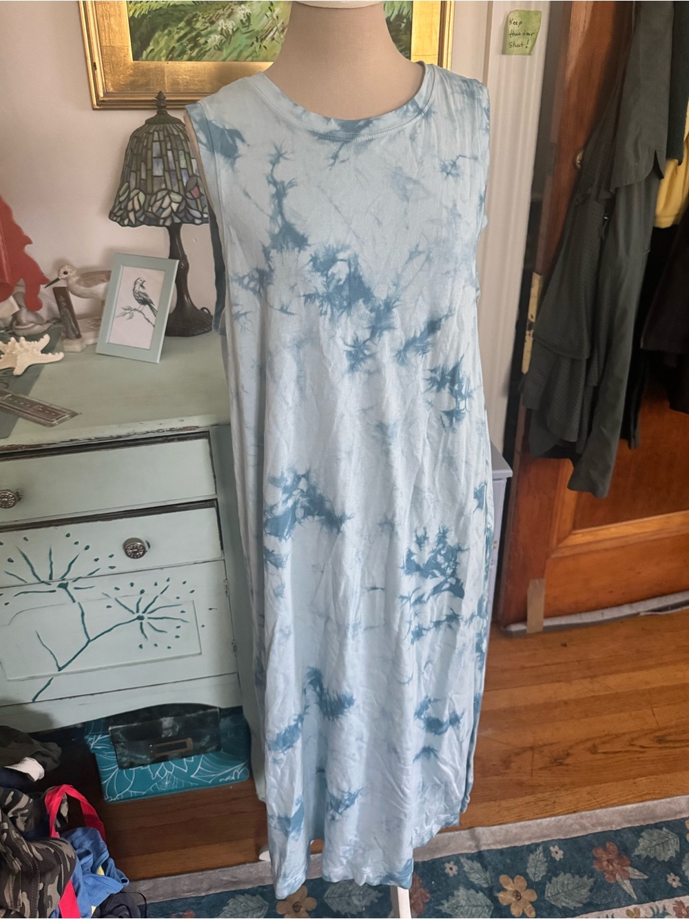Old Navy Light Blue Cotton Tie-Dye Sleeveless Maxi Dress L VGUC Summer